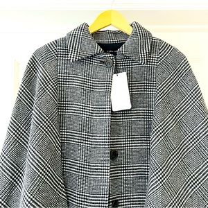 NWT Zara black white plaid wool blend capelet coat XS